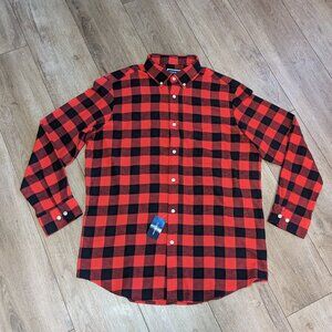 NWT Club Room Button Down Shirt Mens L Red Black Buffalo Check Flannel Fall Camp